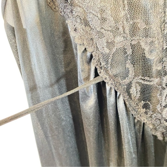 Vintage Black Nightgown Long Liquid Satin Nylon Lace Union Made Womens Medium - Picture 6 of 12